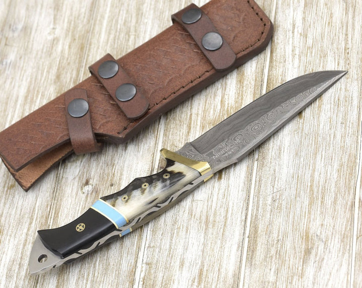 Reaver Knife Handle - Reaver Hunting Knife with Ram Horn &amp; Turquoise Handle - Shokunin USA