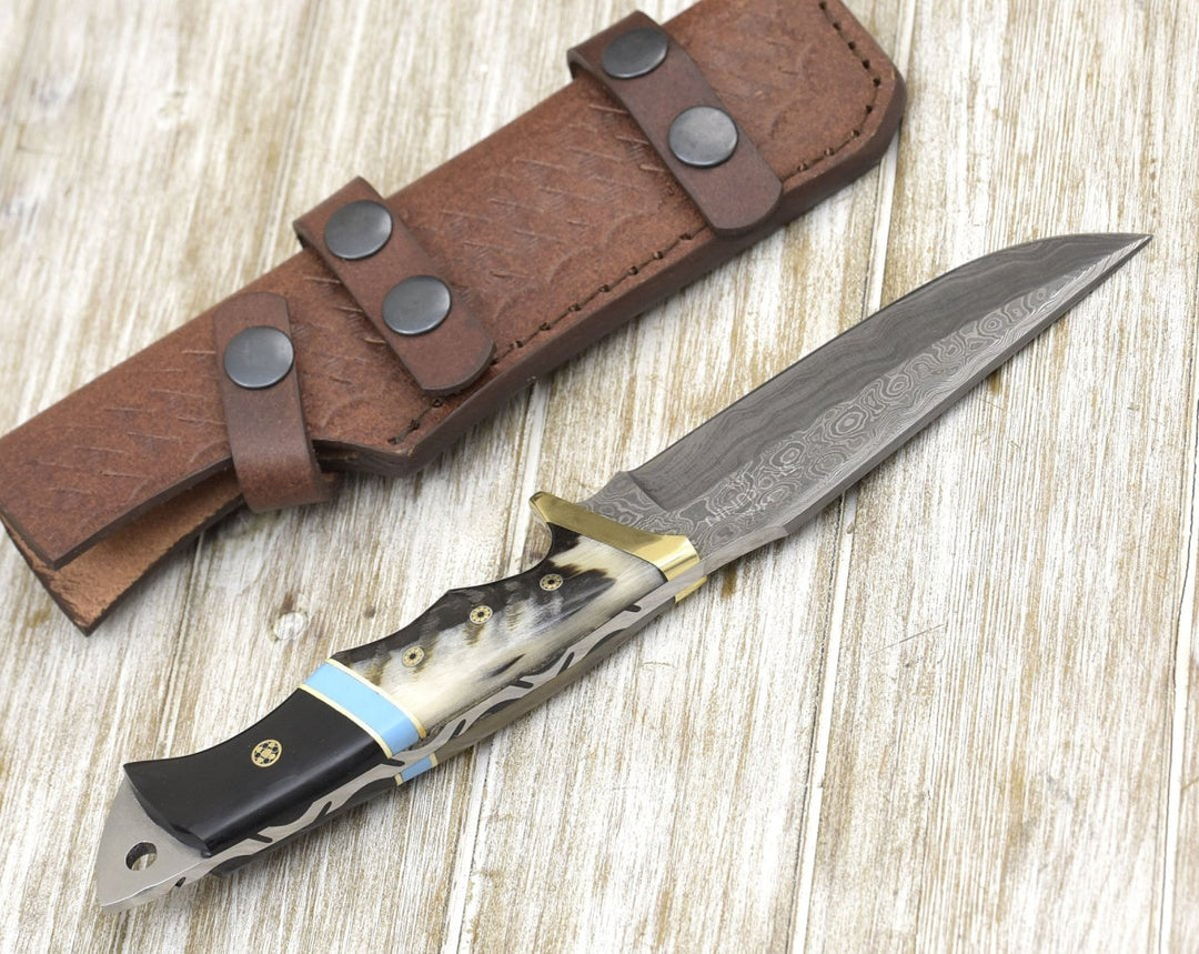 Reaver Turquoise Handle - Reaver Hunting Knife with Ram Horn &amp; Turquoise Handle - Shokunin USA