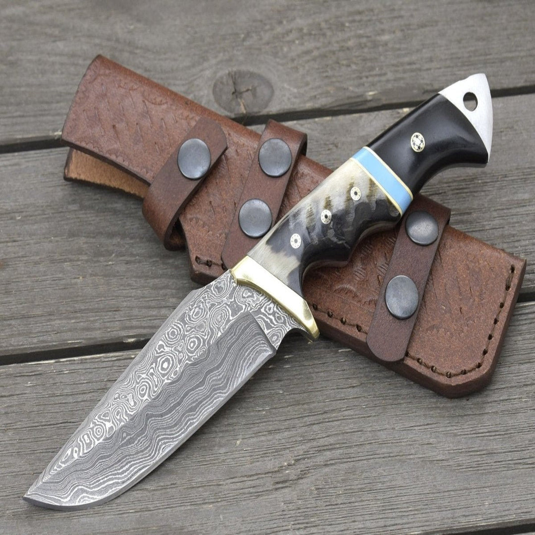 Reaver Turquoise knives - Reaver Hunting Knife with Ram Horn &amp; Turquoise Handle - Shokunin USA