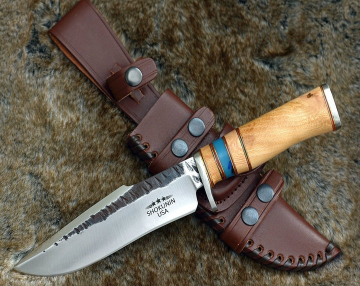 Reign Damascus knives - Reign Damascus Bowie Knife with Exotic Leopard Wood Handle - Shokunin USA