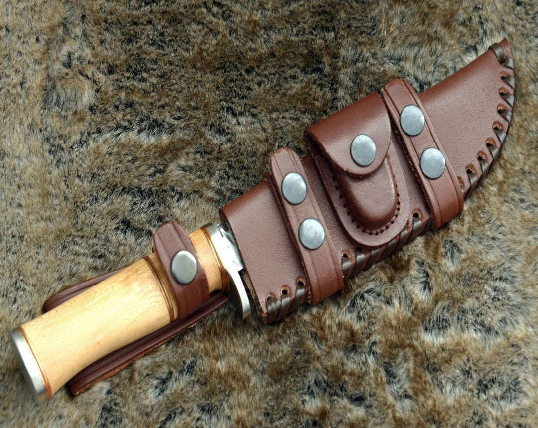 Reign Knife Handle - Reign Damascus Bowie Knife with Exotic Leopard Wood Handle - Shokunin USA