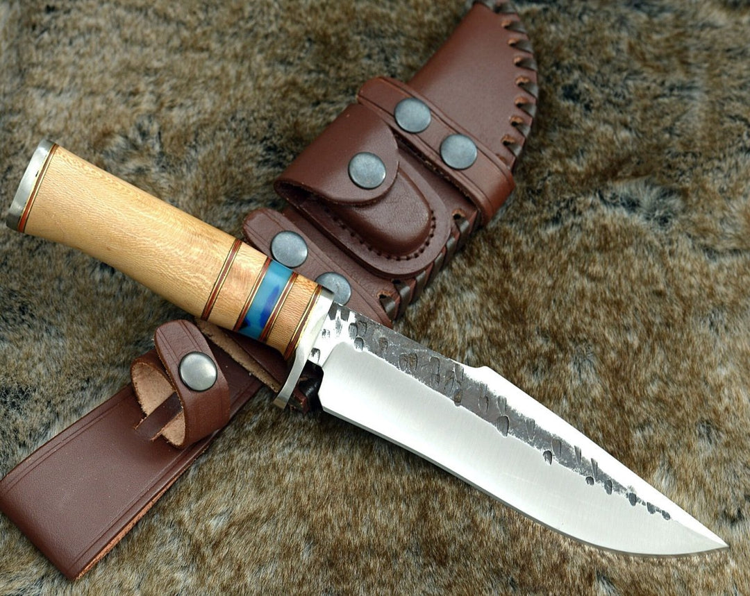 Reign Bowie Knife - Reign Damascus Bowie Knife with Exotic Leopard Wood Handle - Shokunin USA