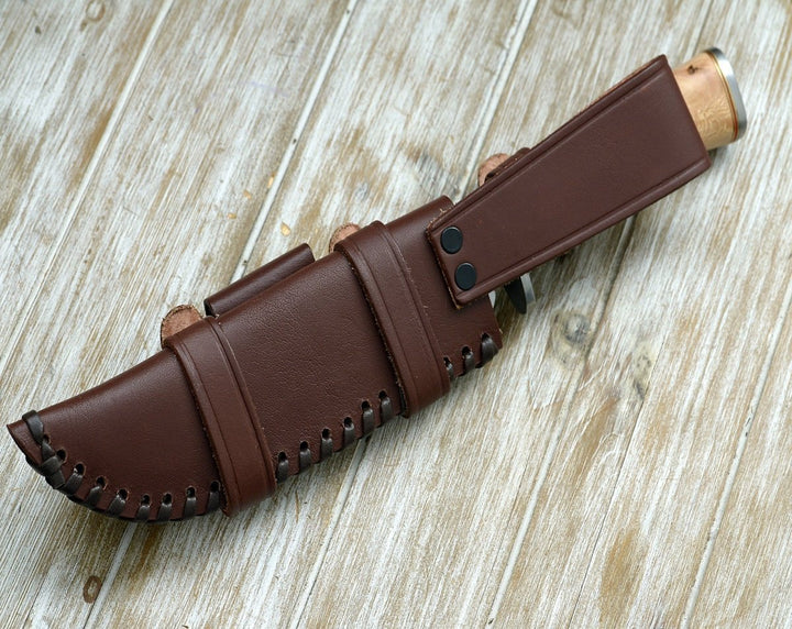 Reign Knife knives - Reign Damascus Bowie Knife with Exotic Leopard Wood Handle - Shokunin USA
