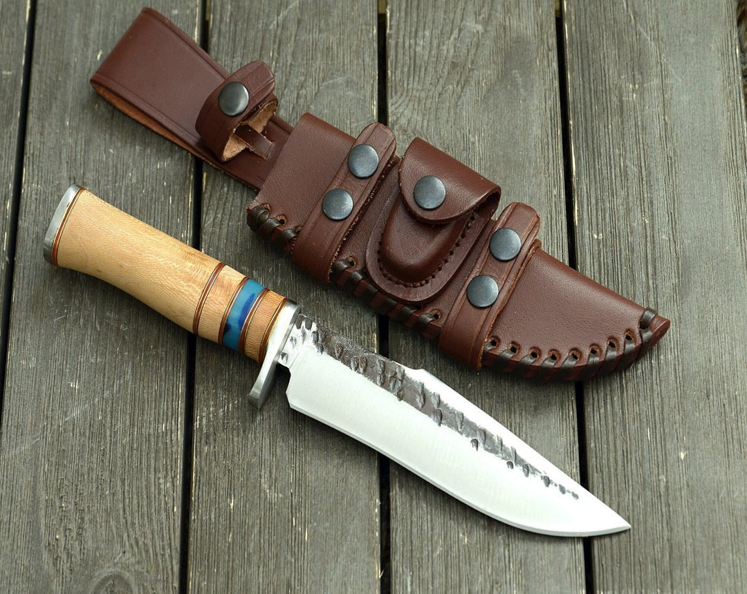 Reign Damascus Handle - Reign Damascus Bowie Knife with Exotic Leopard Wood Handle - Shokunin USA