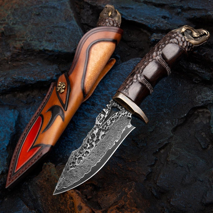 Savage VG10 Knife - Savage VG10 Damascus Hunting Knife with Exotic Ebony Wood Handle - Shokunin USA