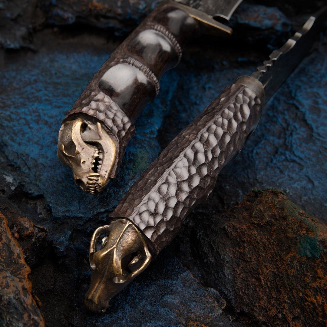 Savage VG10 knives - Savage VG10 Damascus Hunting Knife with Exotic Ebony Wood Handle - Shokunin USA