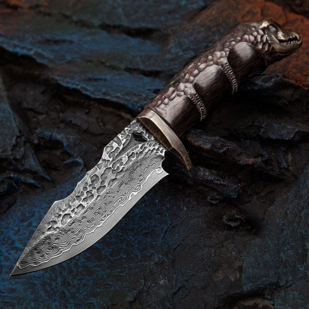 Savage VG10 Handle - Savage VG10 Damascus Hunting Knife with Exotic Ebony Wood Handle - Shokunin USA
