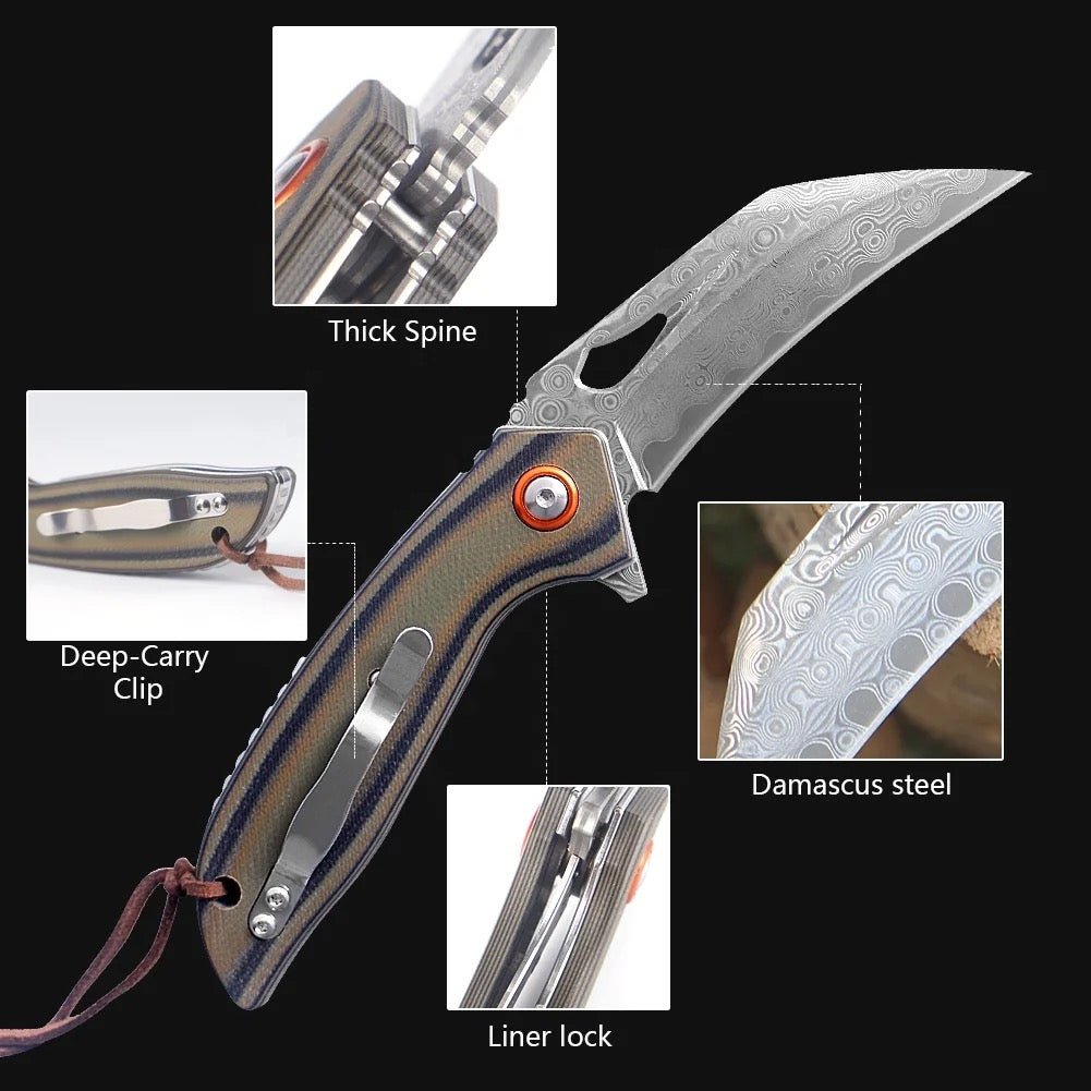Scorpion Folding Knife - Scorpion Japanese Folding Pocket Knife with VG-10 Damascus Steel &amp; G10 Handle - Shokunin USA