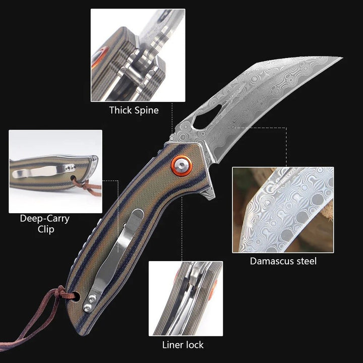 Scorpion Folding Knife - Scorpion Japanese Folding Pocket Knife with VG-10 Damascus Steel &amp; G10 Handle - Shokunin USA
