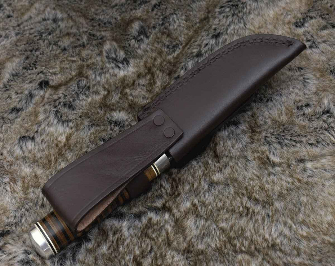 Serenity Hunting Knife - Serenity Damascus Hunting Knife with Stacked Leather Handle - Shokunin USA