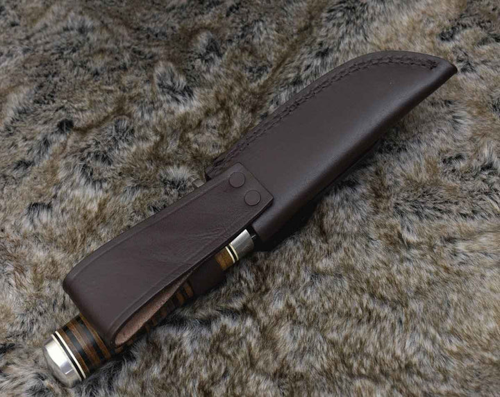 Serenity Hunting Knife - Serenity Damascus Hunting Knife with Stacked Leather Handle - Shokunin USA