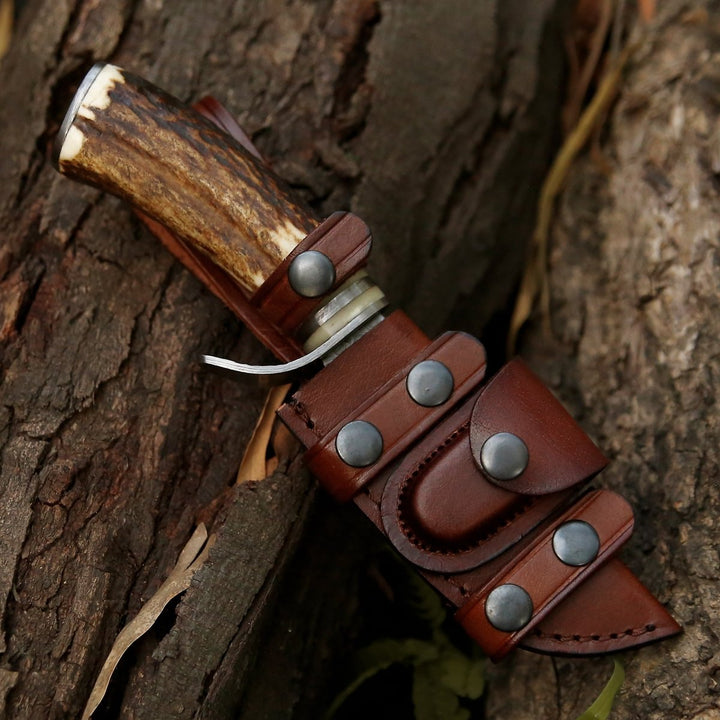 Serpent Hunting knives - Serpent Damascus Hunting Knife with Antler Handle - Shokunin USA