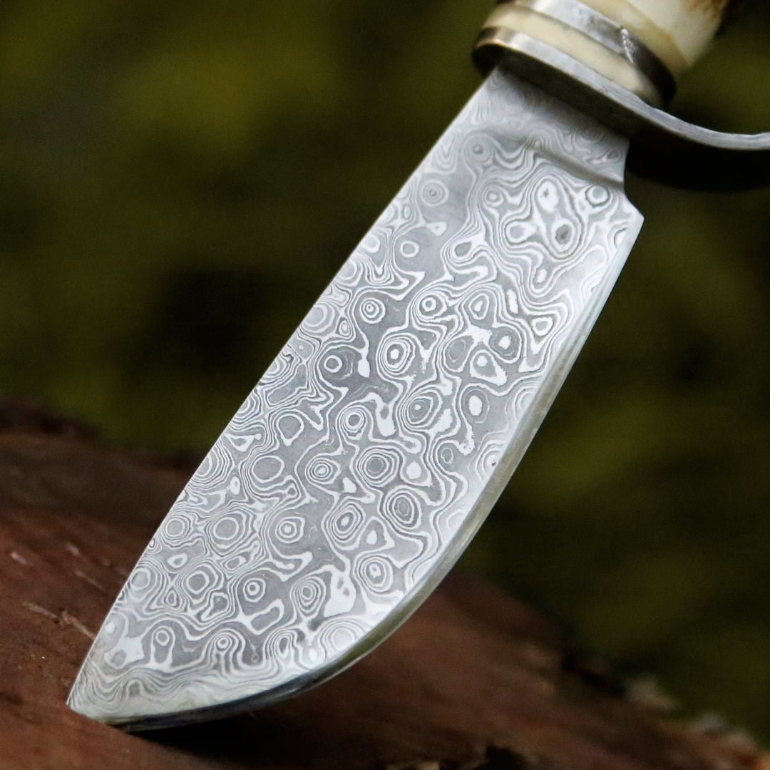Serpent Hunting Knife - Serpent Damascus Hunting Knife with Antler Handle - Shokunin USA