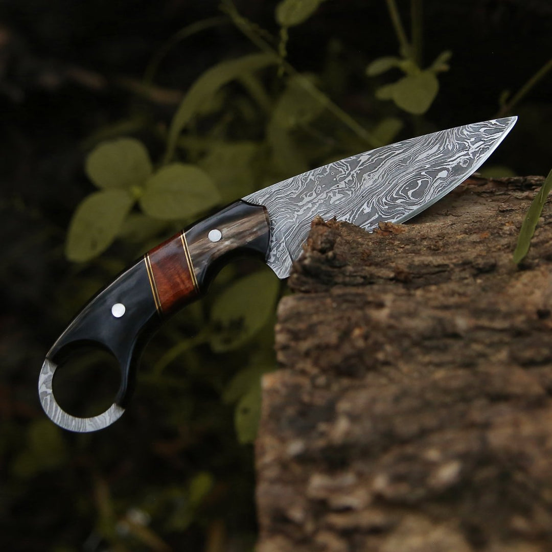 Shadow Knife knives - Shadow Damascus Knife with Horn &amp; Exotic Rose Wood Handle - Shokunin USA