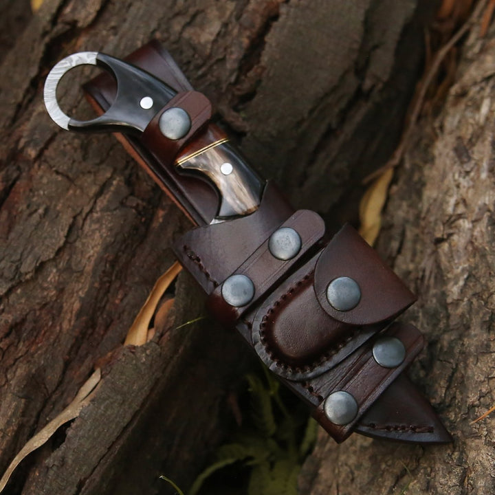 Shadow Damascus knives - Shadow Damascus Knife with Horn &amp; Exotic Rose Wood Handle - Shokunin USA