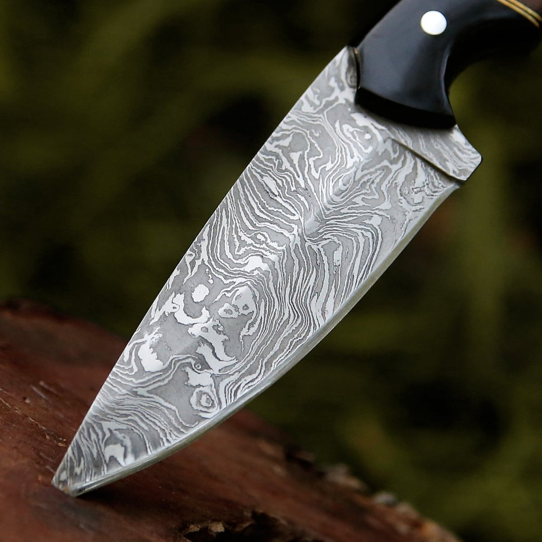 Shadow Damascus Handle - Shadow Damascus Knife with Horn &amp; Exotic Rose Wood Handle - Shokunin USA