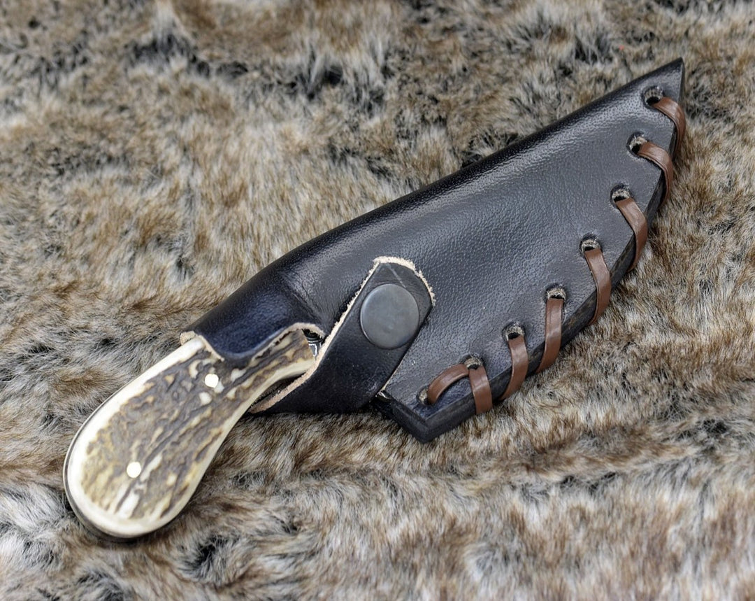 Shadowstalker Knives – Shadowstalker Damascus Skinning Knife, Damascus Knife Stagorn Handle with Leather Sheath – shokuninusa