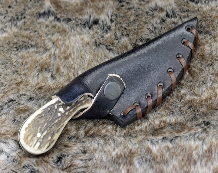 Shadowstalker Knives – Shadowstalker Damascus Skinning Knife, Damascus Knife Stagorn Handle with Leather Sheath – shokuninusa