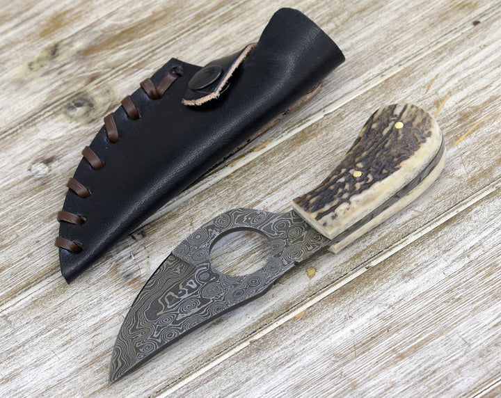 Shadowstalker Knife – Shadowstalker Damascus Skinning Knife, Damascus Knife Stagorn Handle with Leather Sheath – shokuninusa