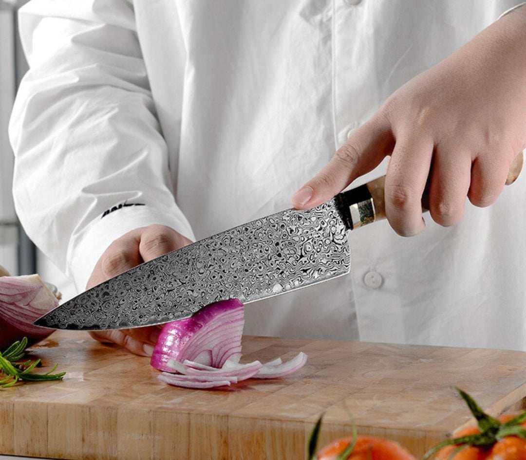 Shinobi VG10 Chef Knife with Exotic Olive Wood &amp; Mother of Pearl Handle