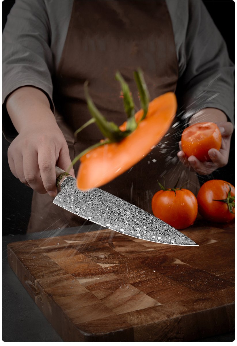 Shinobi Knife Handle - Shinobi VG10 Damascus Chef Knife 8" with Exotic Olive Wood Handle - Shokunin USA
