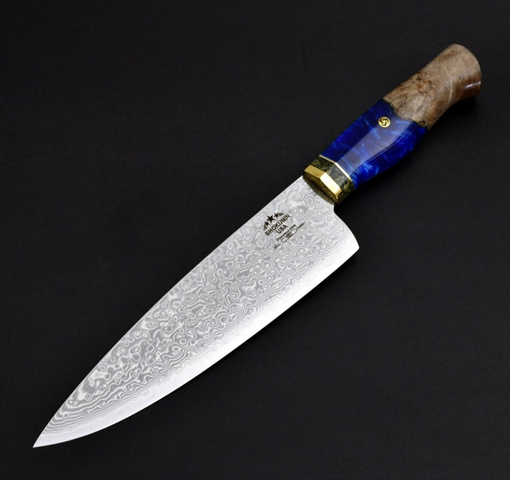 Shinobi Damascus Knife - Shinobi VG10 Damascus Chef Knife 8" with Exotic Olive Wood Handle - Shokunin USA