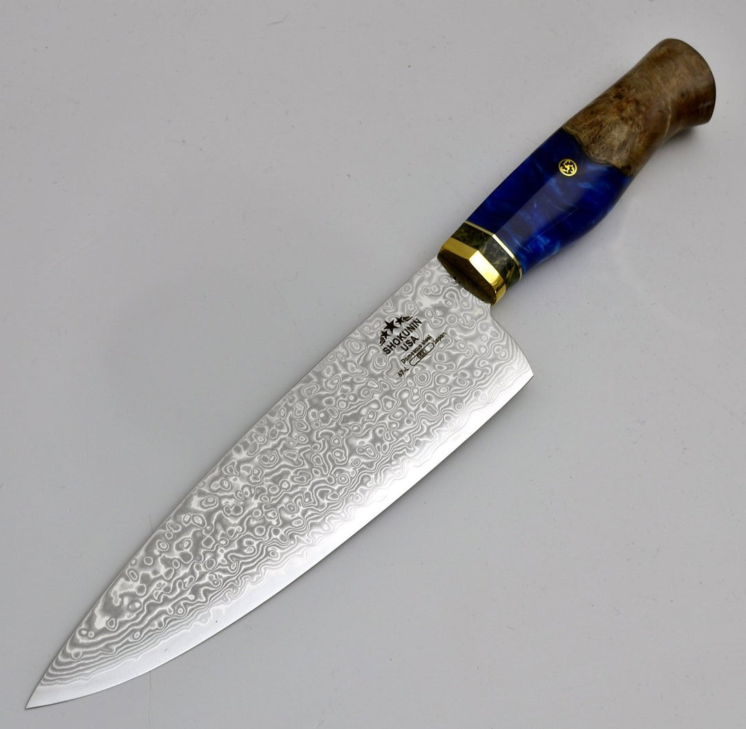 Shinobi Chef Knife - Shinobi VG10 Damascus Chef Knife 8" with Exotic Olive Wood Handle - Shokunin USA