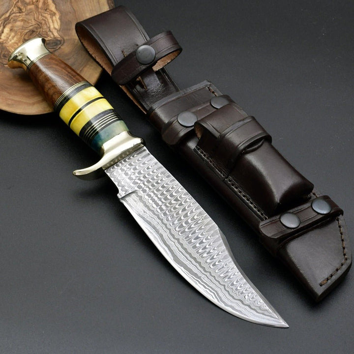 damascus knife blades - Skywalker Custom Hunting Knife with Bone &amp; Wood Composite Handle - Shokunin USA