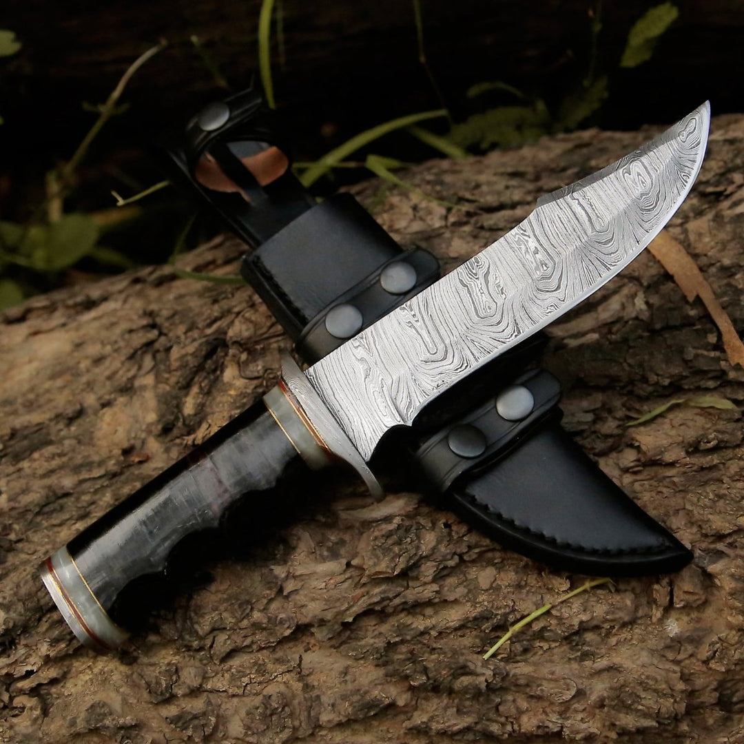 Soul Sniper Handle - Soul Sniper Bowie Knife with Mother of Pearl &amp; Stacked Leather Handle - Shokunin USA