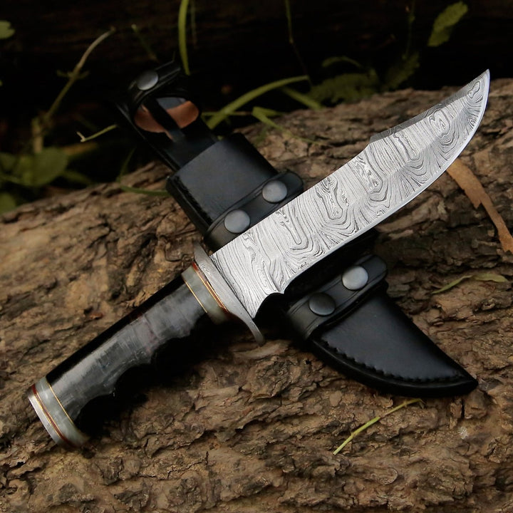 Soul Sniper Handle - Soul Sniper Bowie Knife with Mother of Pearl &amp; Stacked Leather Handle - Shokunin USA