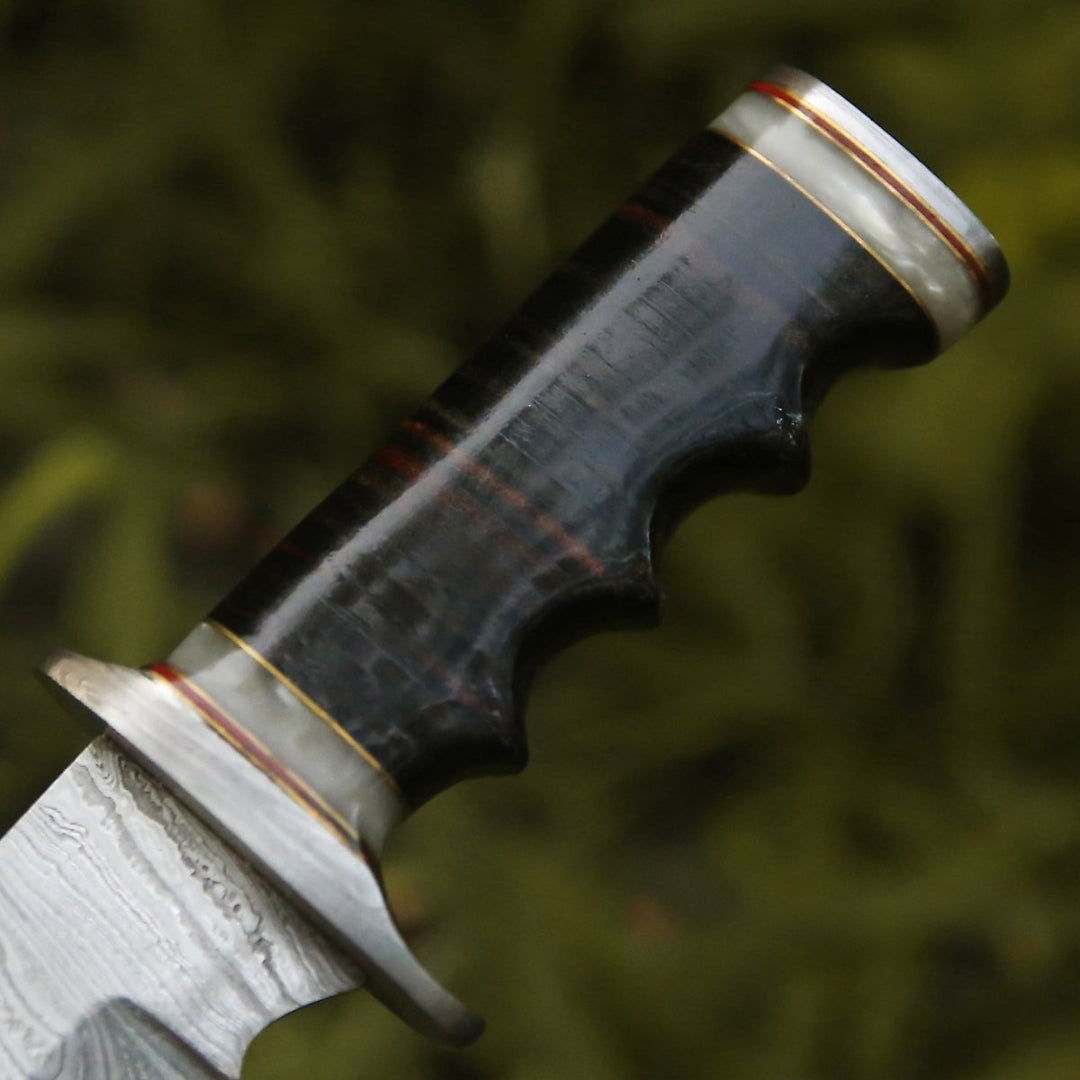 Soul Bowie Knife - Soul Sniper Bowie Knife with Mother of Pearl &amp; Stacked Leather Handle - Shokunin USA