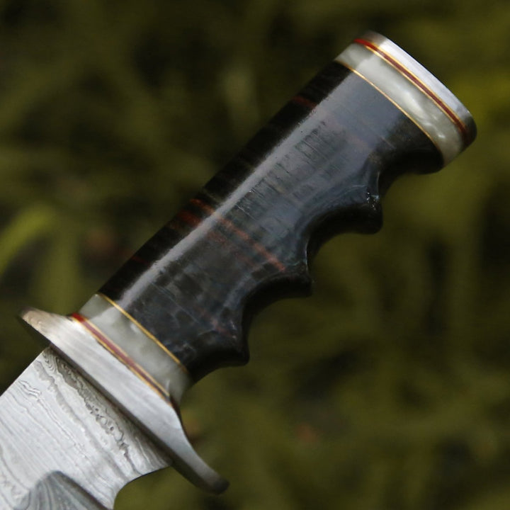 Soul Bowie Knife - Soul Sniper Bowie Knife with Mother of Pearl &amp; Stacked Leather Handle - Shokunin USA
