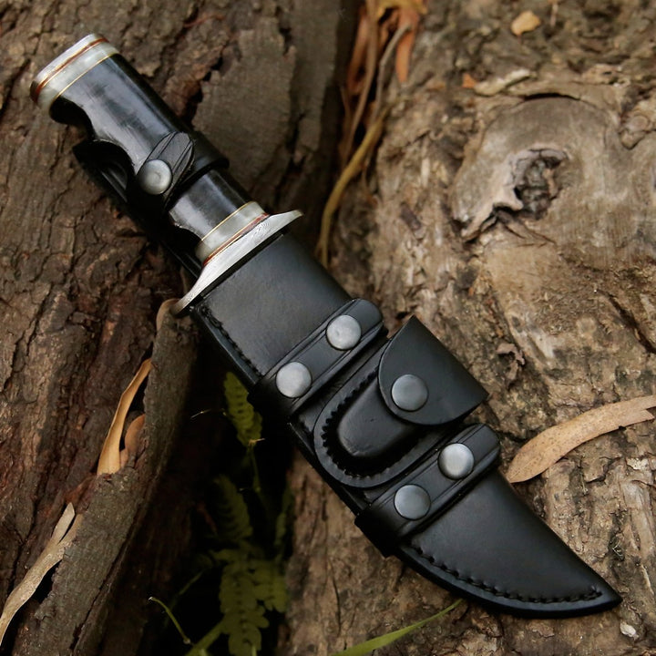 Soul Sniper Knife - Soul Sniper Bowie Knife with Mother of Pearl &amp; Stacked Leather Handle - Shokunin USA