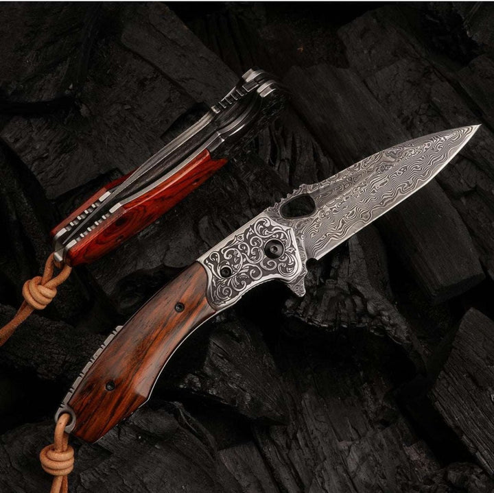 engravable pocket knives - Starchaser Japanese Damascus Pocket Knife with Exotic Sandal Wood Handle - Shokunin USA