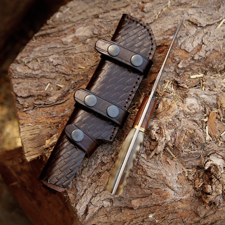 Starlight Hunting Handle - Starlight Damascus Hunting Knife with Exotic Rosewood &amp; Ram Horn Handle - Shokunin USA