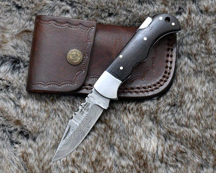 Starshard Damascus Handle - Starshard Damascus Pocket Knife with Exotic Wenge Wood Handle - Shokunin USA