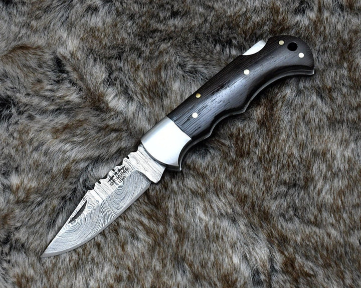 Starshard Pocket Knife - Starshard Damascus Pocket Knife with Exotic Wenge Wood Handle - Shokunin USA