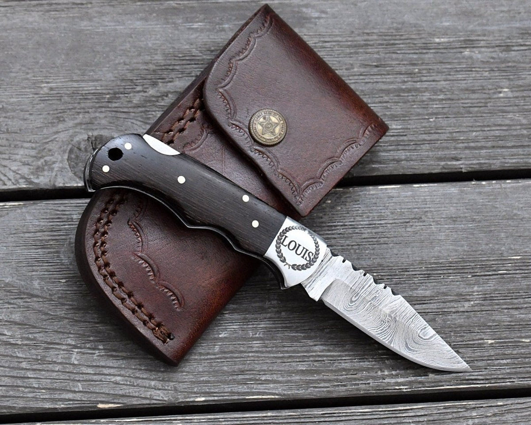 Starshard Knife Handle - Starshard Damascus Pocket Knife with Exotic Wenge Wood Handle - Shokunin USA