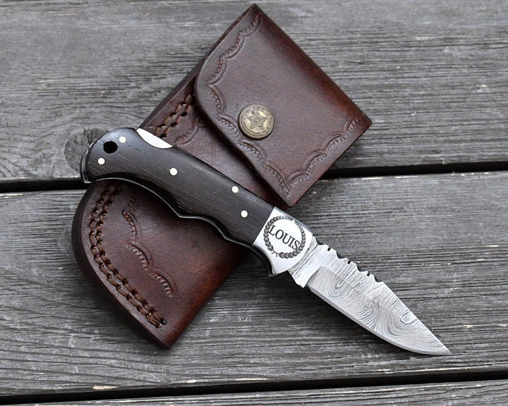 Starshard Knife Handle - Starshard Damascus Pocket Knife with Exotic Wenge Wood Handle - Shokunin USA