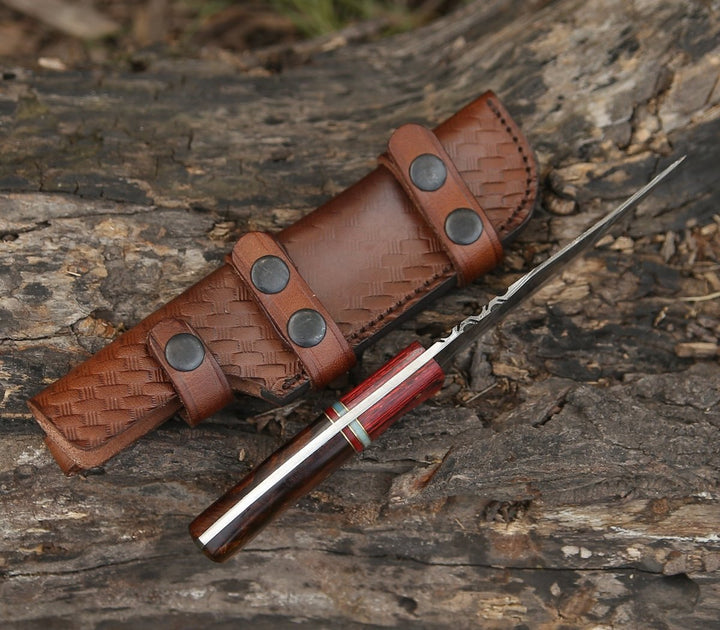 Sting Hunting Knife - Sting Damascus Hunting Knife with Rosewood Handle - Shokunin USA