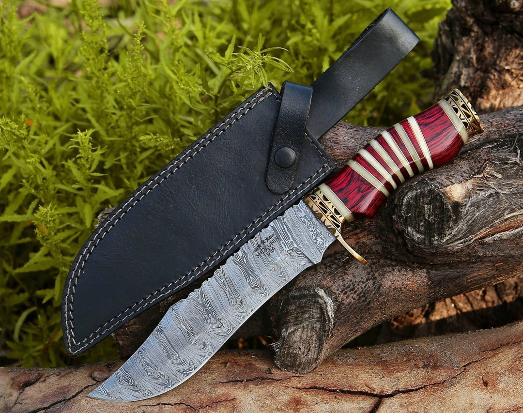 Stream Bowie Handle - Stream Bowie Knife with Pakkawood &amp; Bone Handle - Shokunin USA