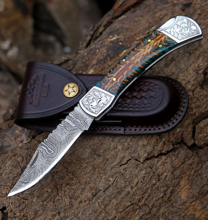 Pocket Pine Handle - Striker Custom Folding Knife with Pine Cone Handle - Shokunin USA