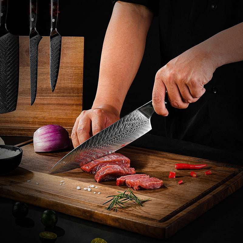 Supreme Knife Damascus - Supreme Japanese Knife Set - 5-Piece, VG10 Damascus with Ebony Burl - Shokunin USA