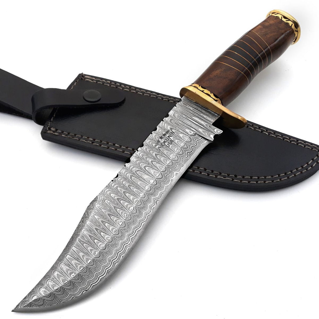 Surge Bowie Handle - Surge Damascus Bowie Knife with Rosewood Mosaic Handle - Shokunin USA