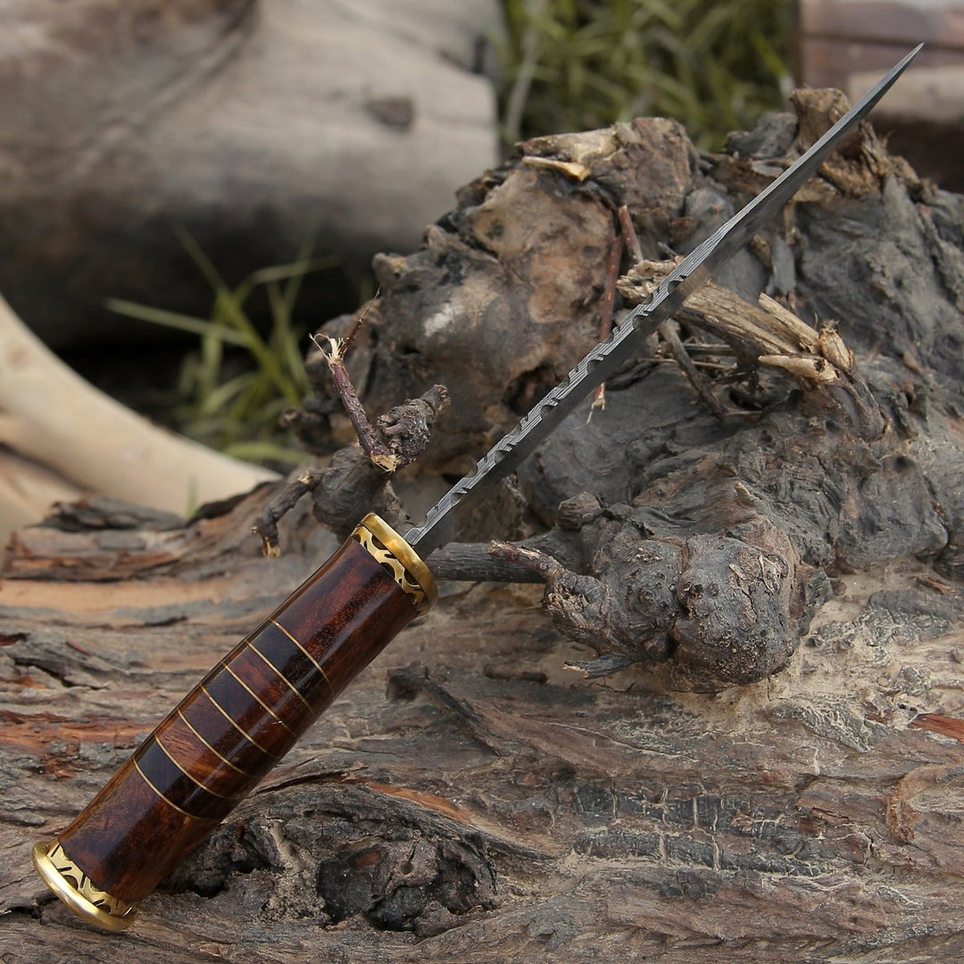 Surge Bowie knives - Surge Damascus Bowie Knife with Rosewood Mosaic Handle - Shokunin USA