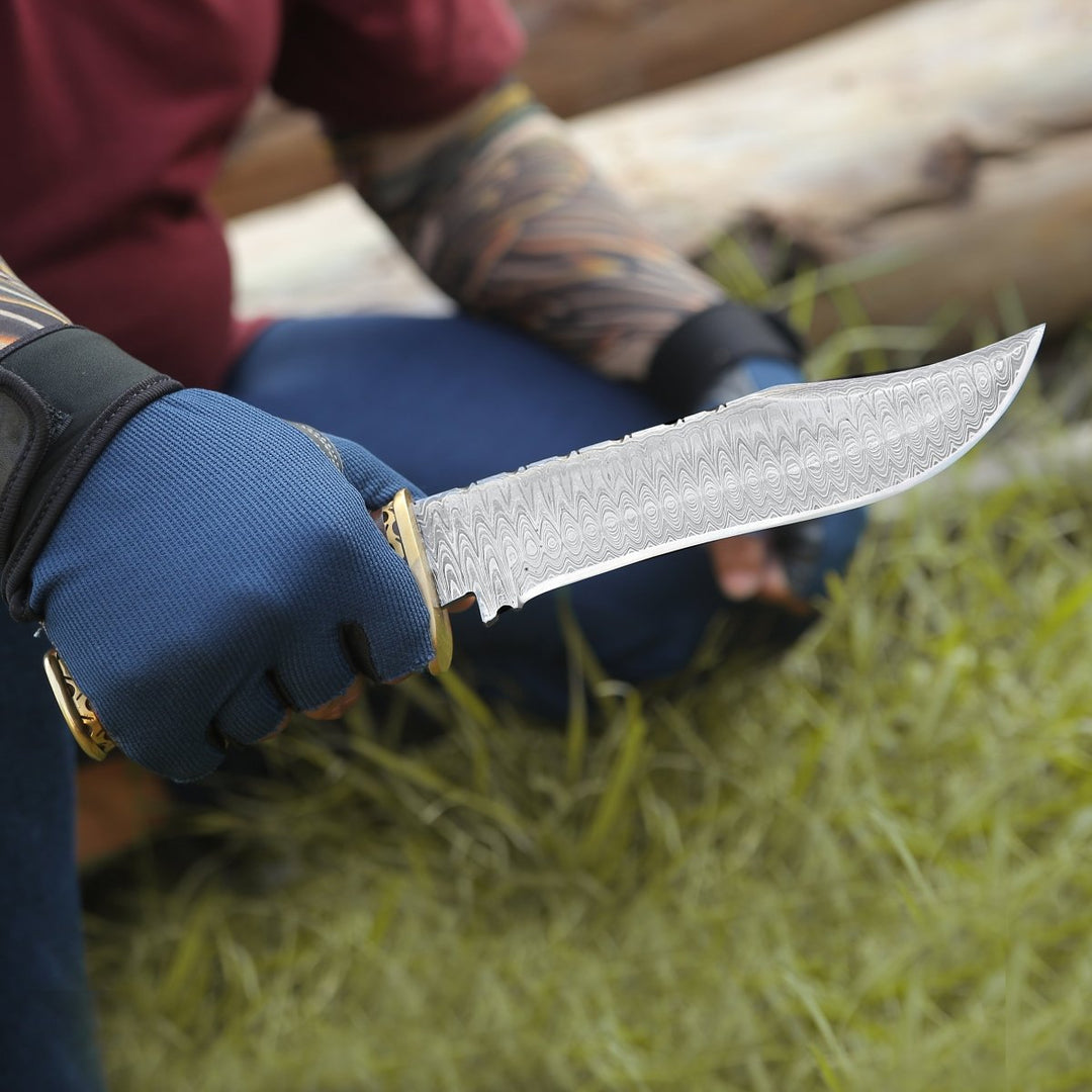 Surge Damascus knives - Surge Damascus Bowie Knife with Rosewood Mosaic Handle - Shokunin USA