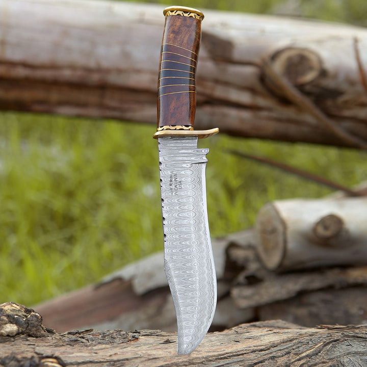 Surge Damascus Handle - Surge Damascus Bowie Knife with Rosewood Mosaic Handle - Shokunin USA