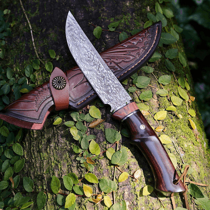 blade custom - Terminator Japanese Hunting Knife with VG-10 Damascus Blade and Ebony Wood Handle - Shokunin USA