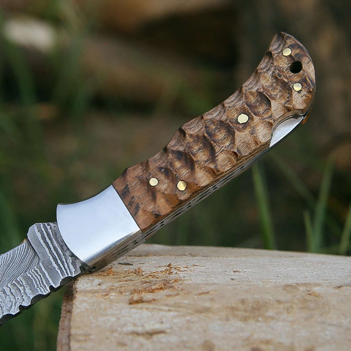 Thunderbolt Knife Handle - Thunderbolt Pocket Knife with Forged Charred Ash Wood Handle - Shokunin USA