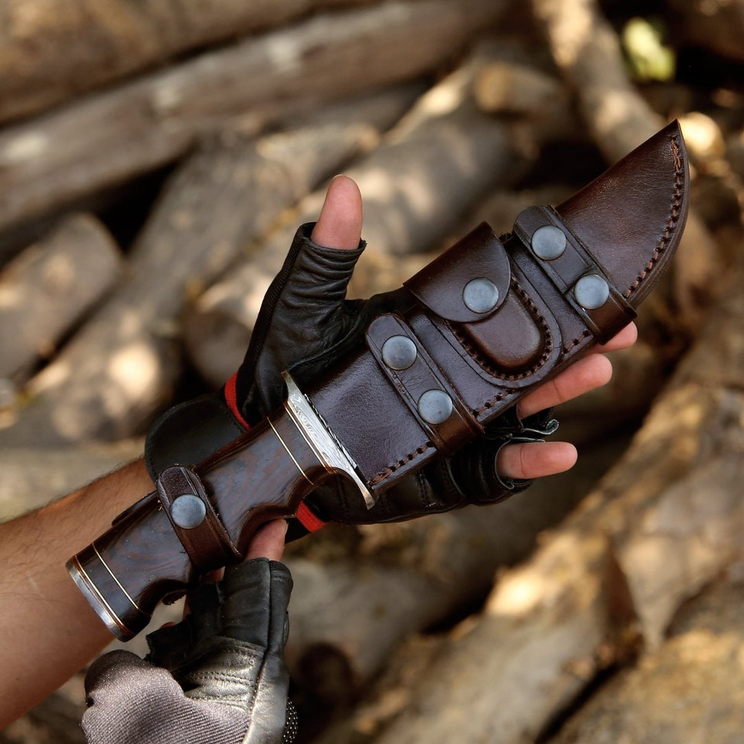 Thunderstrike Knives - Thunderstrike Damascus Bowie Knife with Exotic Wenge Wood Handle - Shokunin USA